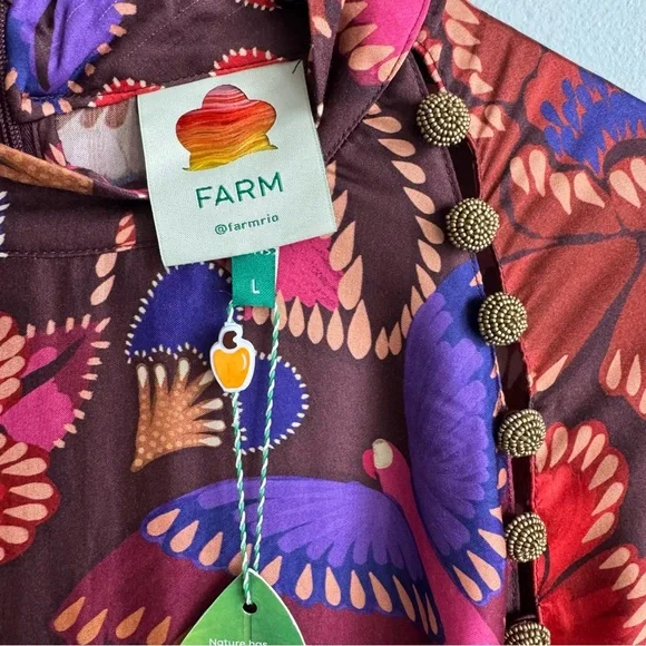 NEW Farm Rio Long Sleeve Mini Dress in Bright Flora Brown Size Large - Picture 6 of 16